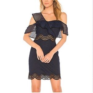 SAYLOR Navy Asymmetrical Lace Dress